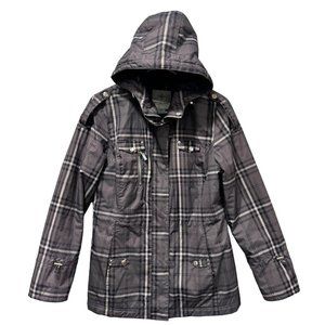 Weather Tamer Full Zip and Snap Grey Black Plaid Women's Rain Jacket Medium
